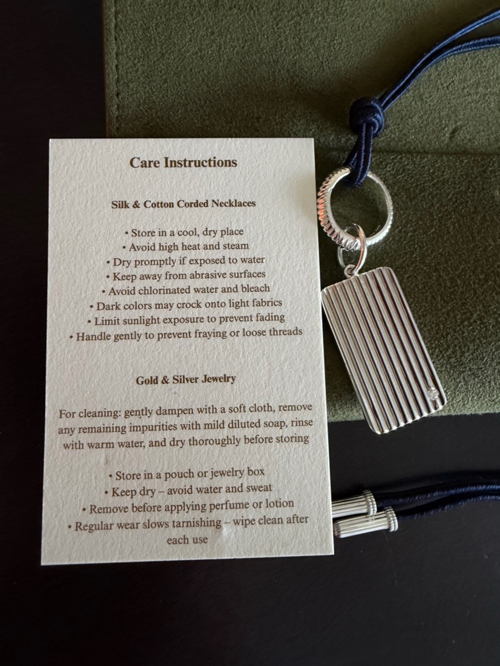 Diamond Rectangle Barre Medallion with Diamond & Removable Silk Cord Necklace - Picture 5 of 16